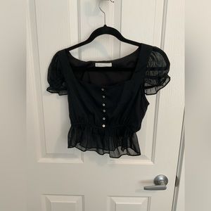 OAK + FORT Cropped Squareneck Top with Puff Sleeves